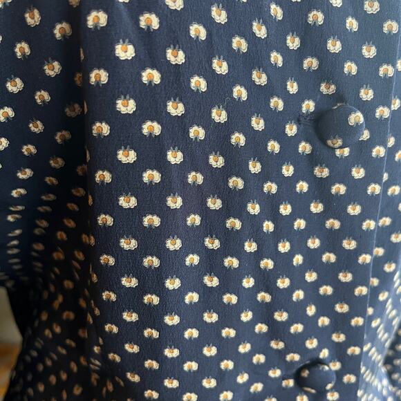Vintage 90s Navy Long Sleeve Button Front Silk Dress Size 6 Small - Picture 3 of 8